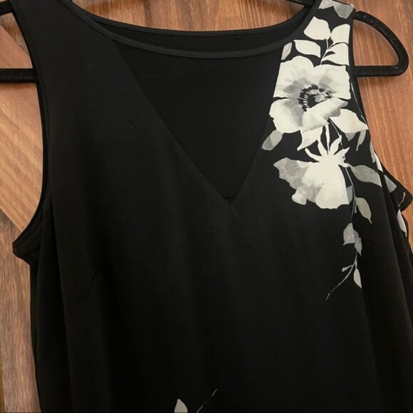 White House Black Market Black Floral Reversible Dress XS/S - Picture 2 of 5